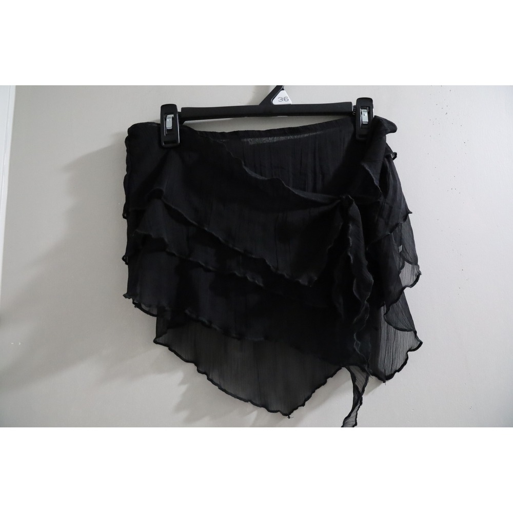 Becca by Rebecca Virtue Black Tiered Ruffle Swim Cover Up Skirt Large Asymmetric